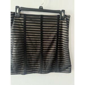 Forever 21 Skirt Women's Medium Black Cream Striped Mini Fitted Bodycon Twee